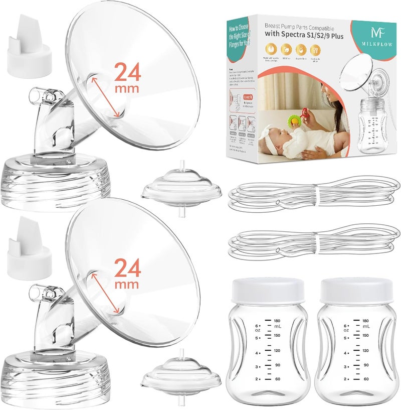 MilkFlow Pump Parts 4PCS Replacement Kit for Spectra S1/S2/S9 Plus/Synergy Gold – Includes 34mm Flanges, Duckbill Valves, Backflow Protectors, Tubes & Bottles (Not Original Accessories) - Image 1